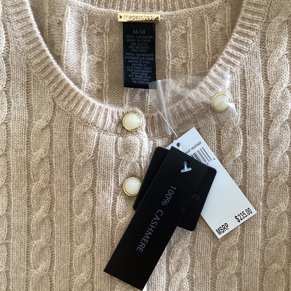 MAGASCHONI Beige 100% Cashmere Cable Knit Button Front Cardigan Sweater Top - Picture 6 of 12